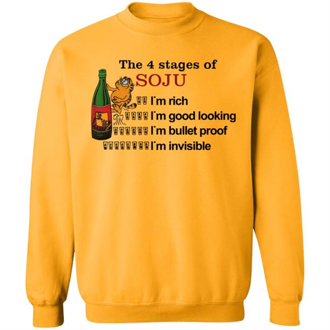 Garfield The 4 Stages Of Soju I'm Rich I'm Good Looking I'm Bullet Proof I'm Invisible Shirt Garfield The 4 Stages Of Soju I'm Rich I'm Good Looking I'm Bullet Proof I'm Invisible Shirt