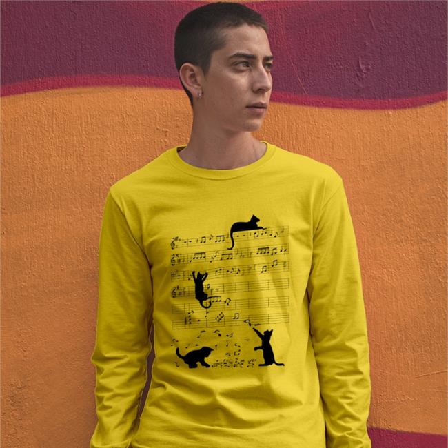 Cute Cat Kitty Playing Music Note Clef Musician Art Shirt Threatening Music Notation
