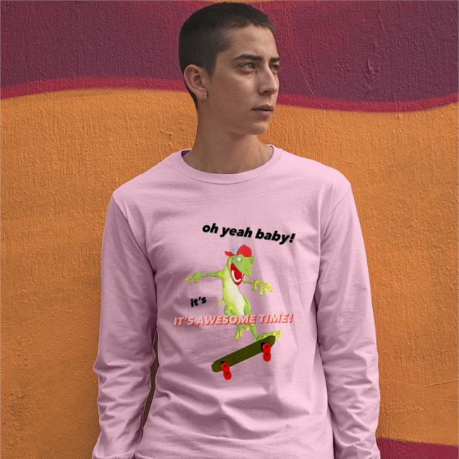 Coolshirtz Oh Yeah Baby It's Awesome Time Sweatshirt Gecko Skateboard