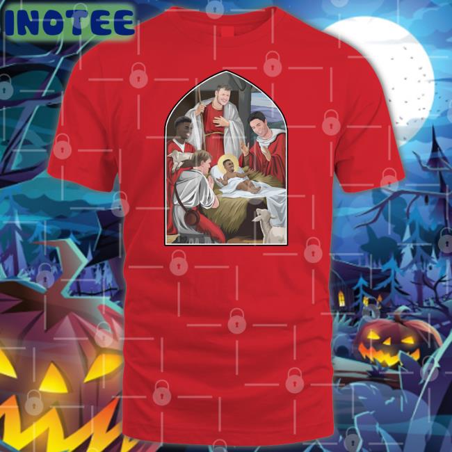 Victoriamscott Arsenal Nativity Christmas Jumper Tee Shirt Adults Jesus And Saka Gunners