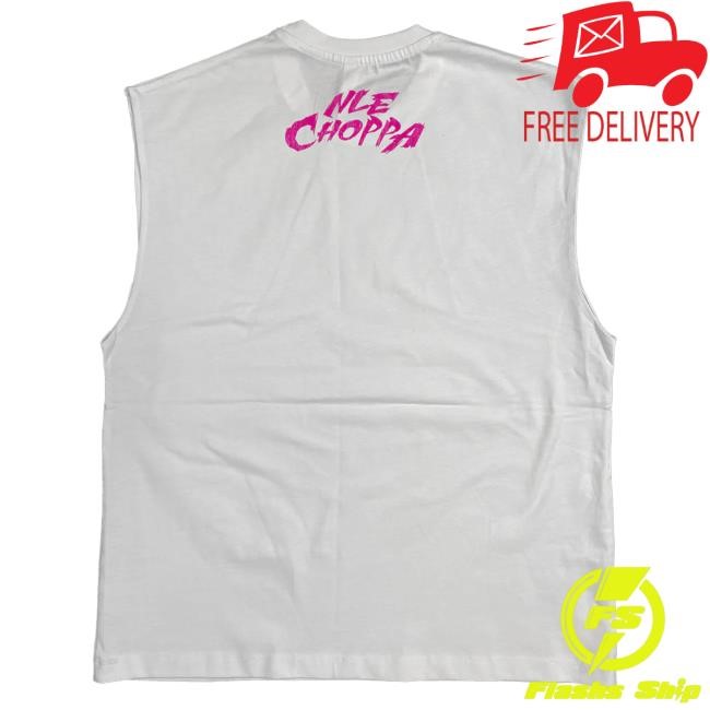 Official Nle Choppa Store Us Sirfuckalot Sleeveless T-Shirt In White Crewneck Sweatshirt