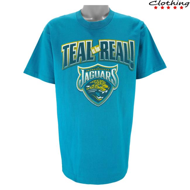 Official Vintage Club Clothing (Logo 7) - Jacksonville Jaguars Teal Is For Real Single Stitch Shirt 1990S Large