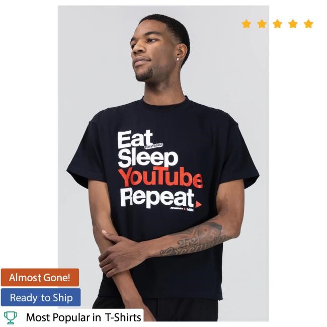 Official Mrbeast Store Merch Eat Sleep Repeat New Shirt Black