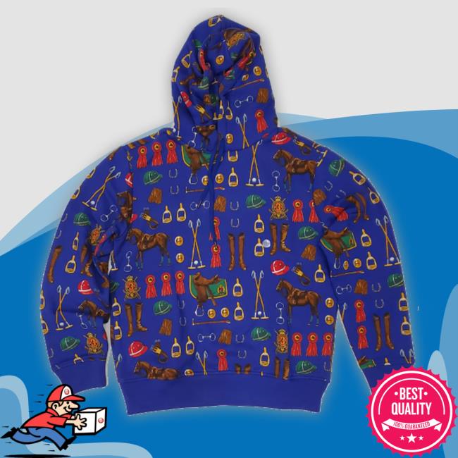 Nwt Polo Ralph Lauren Royal Blue Allover Equestrian Print Fleece Sweatshirt