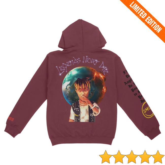 Official 999 Club Juice Wrld Merch Store Smile Sweatshirt Maroon 999Club Clothing JuiceWrld