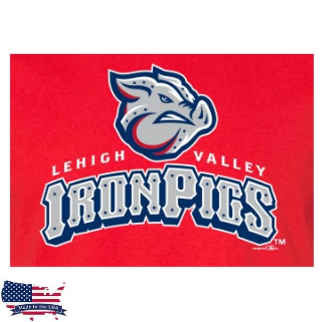 Original Milbstore Lehigh Valley Ironpigs Red Primary Logo Tee Shirt