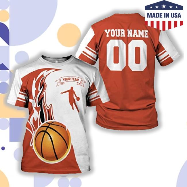Personalized Team Name Number Basketball Red And White 3D Youth Shirt, Custom Fire Basketball 3D New Shirt For Young Basketball Team, Basketball Gifts