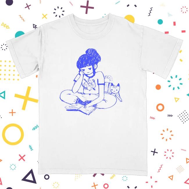 Official Hello Merch Girl Reading White Crewneck Sweatshirt