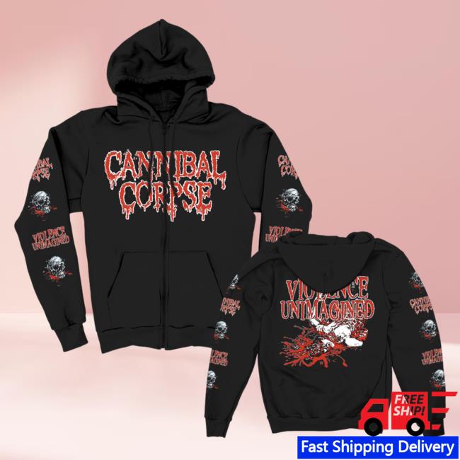 Official Cannibal Corpse Merch Store Violence Unimagined Sketch Zip Up Crewneck Sweatshirt Black CannibalCorpse