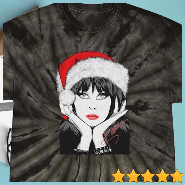 Elviras Bootique Merch Shop Elvira Santa Face Signature Black Tie Dye Tee Shirt