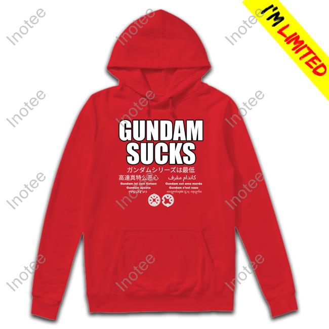 Official Manly Battleships Merch Store Gundam Sucks (11 Languages Edition) Parody Hoodie