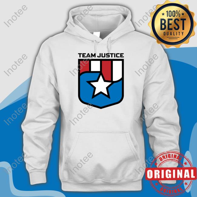 Cindy Perno Wearing Team Justice Shield Logo Hooded Sweatshirt