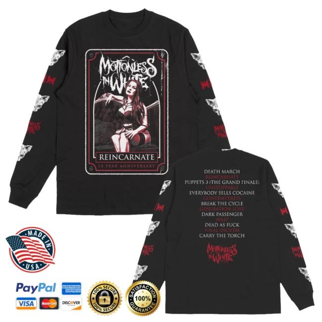 Motionless In White Merch The Queen Long Sleeve (Black) t-shirt, hoodie, tank top, sweater and long sleeve t-shirt