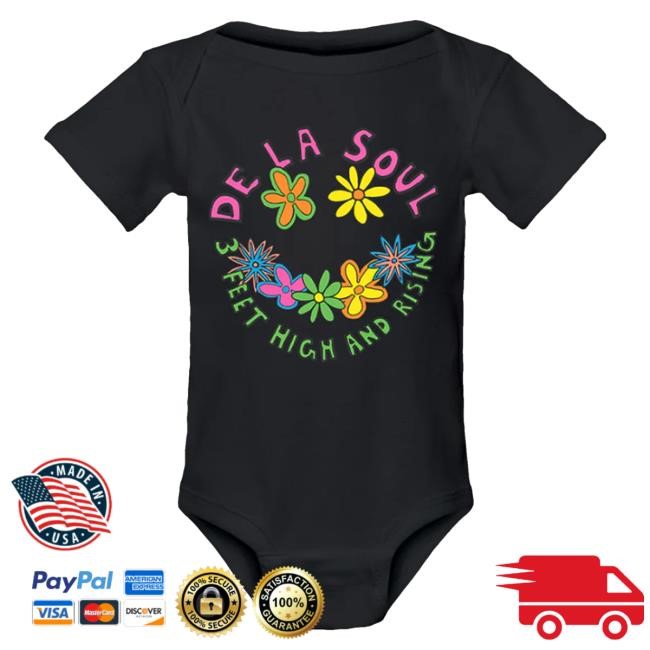Official De La Soul Merch 3 Feet Floral Smiley Onesie Long Sleeve Shirt