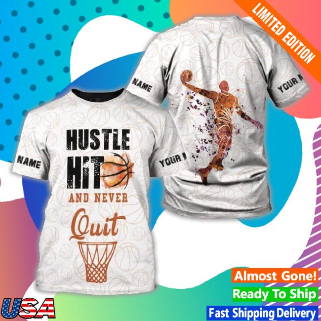 Hustle Hit And Never Quit - Custom Boys Name Basketball 3D T-Shirt, Personalized Basketball Ball Pattern 3D Youth Sweatshirt Gift For Son Kids