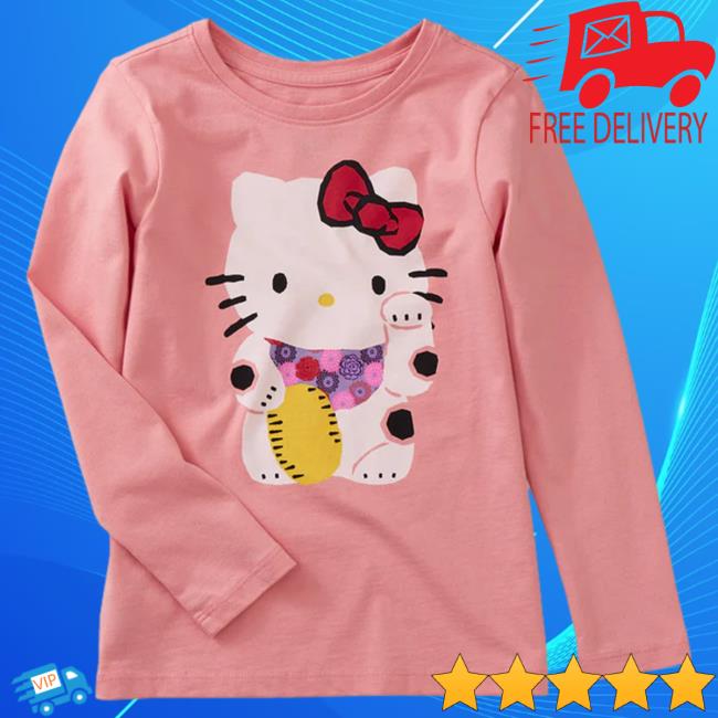 Official Sanrio Apparel Clothing Merch Store Shop Tea Collection X Hello Kitty Waving Long Sleeve Shirt New